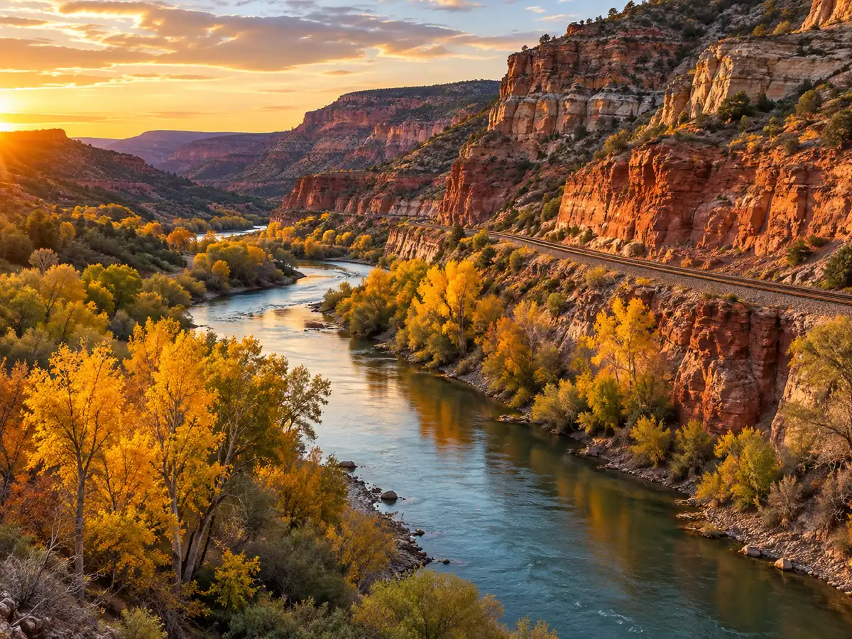 Der Verde River schlängelt sich durch die Schlucht mit goldenen Pappeln